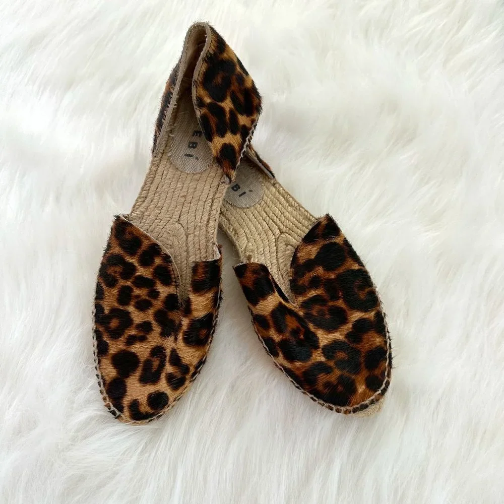 Manebi Espadrilles Leopard Calf Hair Open Side Boho Neutral #D62OLEO EU 38 US 8